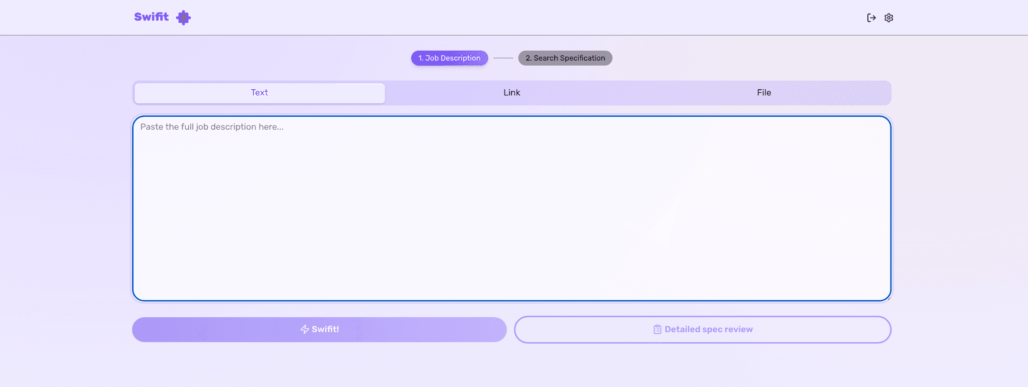 Search specification form